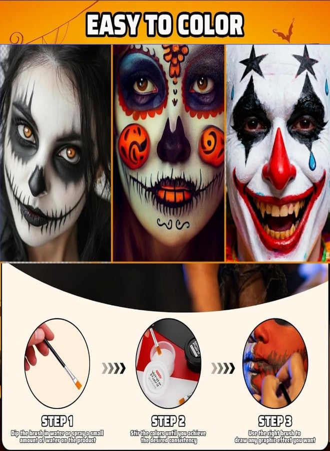 Ausbond 3 Color water-based Face Body Paint Set （Black + White + Red )with Brushes Kits Non-Toxic Easy Washable ,for Adults Halloweens Partys Cosplays Joker Zombie Vampire SFX Art Stage Makeup Adults - Image 4
